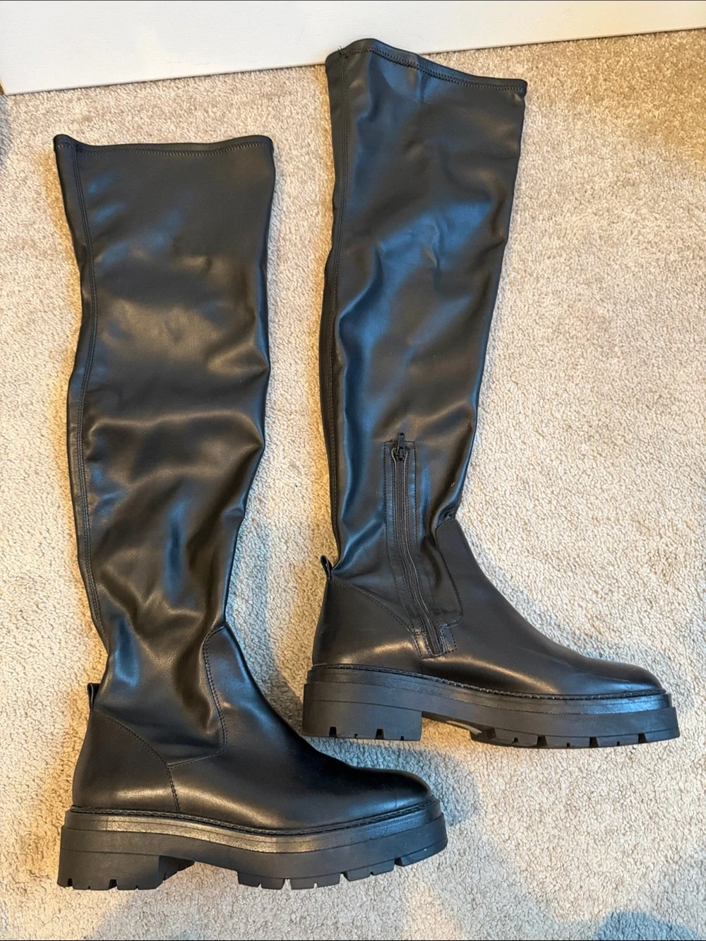 Free People Holden Women's Over-the-Knee Black Platform Boots, lug sole, size 40